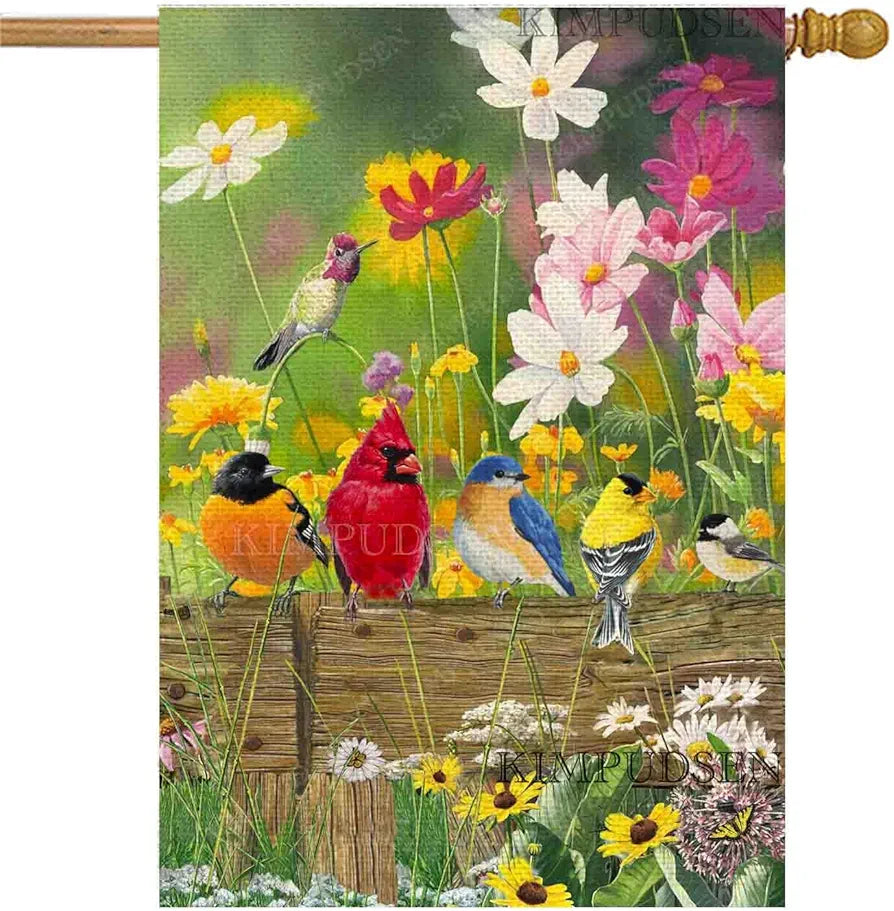 Hummingbird Floral Garden Flag 28x40 Double Sided