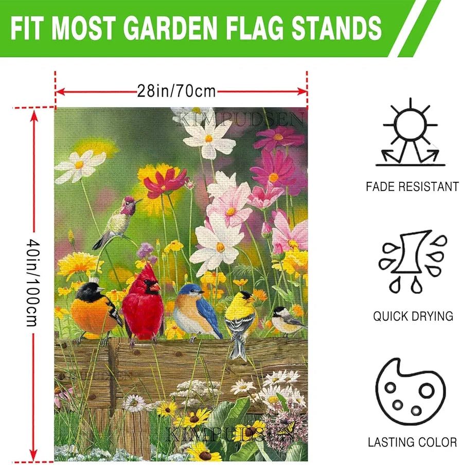 Hummingbird Floral Garden Flag 28x40 Double Sided