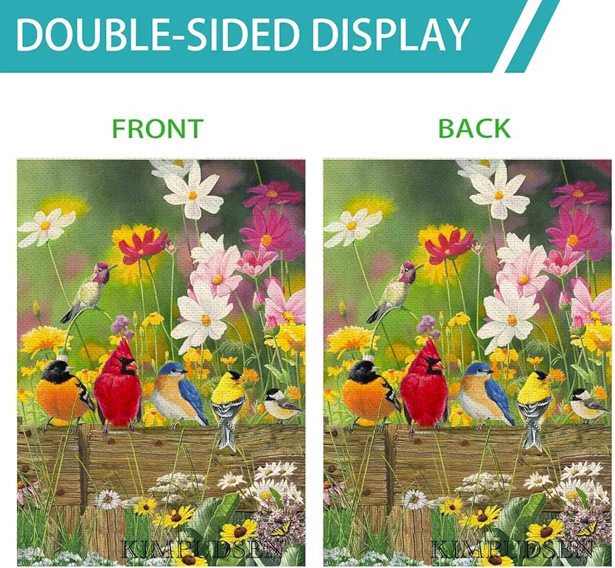 Hummingbird Floral Garden Flag 28x40 Double Sided