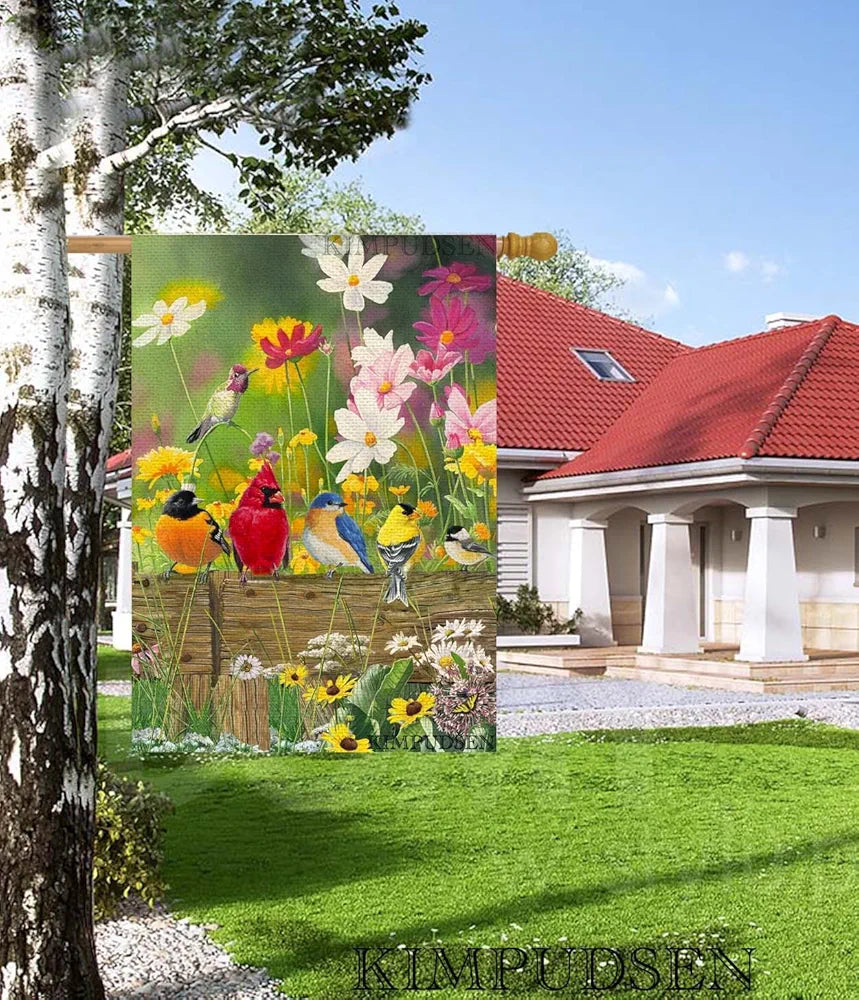 Hummingbird Floral Garden Flag 28x40 Double Sided